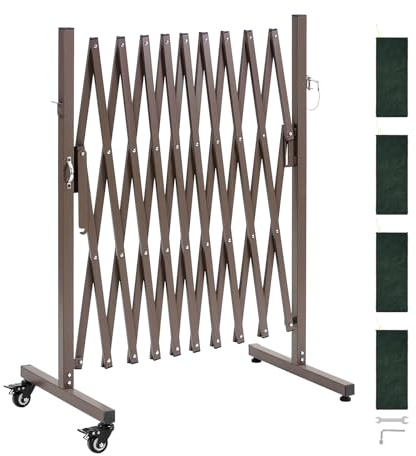 VEVOR Expandable Barricade, 10FT Expandable Safety Barrier, Flexible Mobile Barricade with Locking Casters, Portable Folding Security Gate Metal Traffic Fence for Patio Garden Stairway