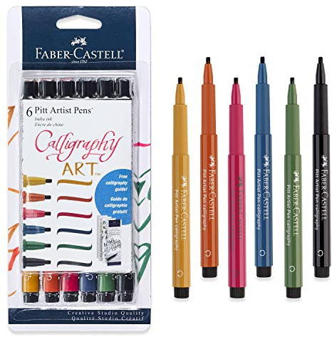 Faber-Castell Pitt Artist Calligraphy Pens | 6 India Ink Pens, 2.5 mm Chisel Tip | Multicolor Calligraphy Pen Set for Lettering, Journaling, Creative Writing & Hand Lettering Designs