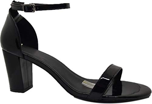 Womens Ladies Girls Block high Heel Ankle Strap peep Toe Strappy Sandals Shoes Pumps Party UK Big Sizes (UK11/EU45, Black Patent)