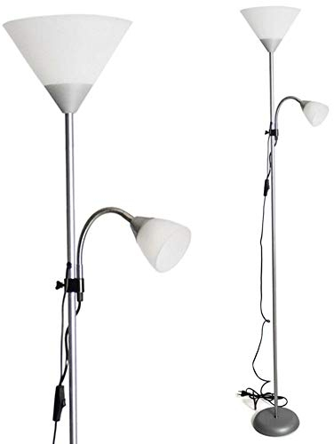 BAKAJI Lampada da Terra Piantana Design Moderno In Metallo con Doppio Paralume Braccio Flessibile Luce Direzionabile Altezza 180cm per Casa Salotto Camera letto (Silver)