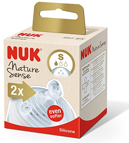 NUK Nature Sense Trinksauger für Babyflaschen | 0–18 Monate | Anti-Colic-Ventil | Größe S | BPA-frei | 2 Stück
