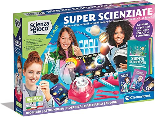 Clementoni Gioco Lab-Super scienziate Chimica, Kit esperimenti Scienza, Laboratorio scientifico 8 Anni, Manuale in Italiano, Made in Italy, Multicolore, 19244