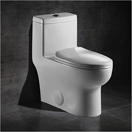 MEJE 73X35.8X71CM Erweiterte, einteilige Standard-Toilette mit komfortabler Sitzhöhe, Soft-Close-Sitzbezug, weißer Oberfläche, Abfluss zum Boden