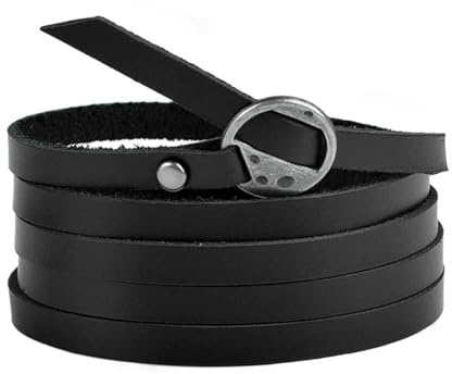 Rantanto Genuine Leather Wrap Bracelets Trendy Western Stackable Cuff Adjustable Boho Layered Bracelet Jewelry For Men Women (Black)