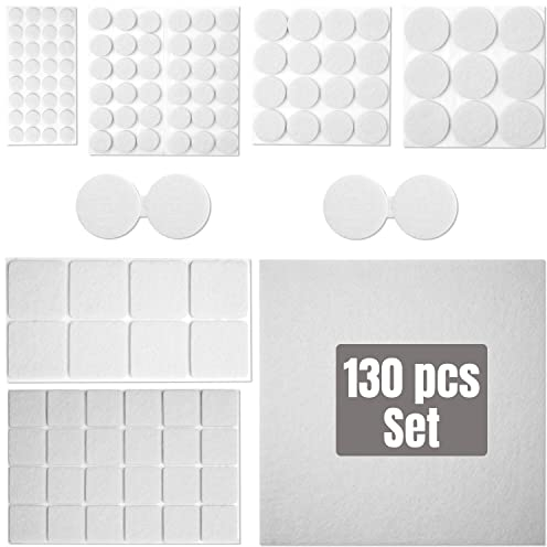 Set de Protectores de Muebles, 130 Pzas, Autoadhesivo, Blanco, 8 Tamaños Diversos, Grosor 4 mm, de Fieltro, Almohadillas para Patas de Silla, Muebles y Mesa, Protectores de Suelo Autoadhesivos