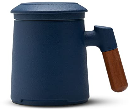 ZENS Ceramic Tea Mug with Infuser, 360ml Wood Handle Cup, Lid & Strainer for Loose Leaf Tea Brewing Accessories