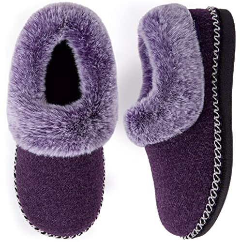 EverFoams Women's Bootie Slippers Warm Soft Comfy Memory Foam Non-slip Indoor House Shoes with Fluffy Collar Purple Size 7 UK