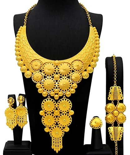 Conjuntos De Collar De Joyería De Oro Africano De Flor Grande De Dubái 4 Uds para Mujer Conjuntos De Boda Nupcial Regalos De Tendencia