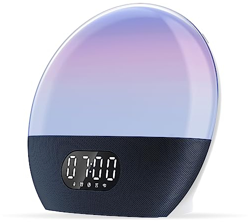 WiiM Wake-up Light, Alexa integrata, scelte sonore illimitate, sveglia all-in-one all'alba, macchina del suono, routine del sonno e altro ancora (Blu mare verde)