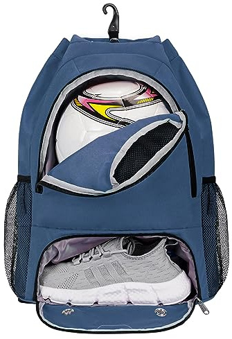 sportsnew Coulisse Palestra Sportiva Zaino Borse da Calcio Basket Uomo Donna con Scomparto per Scarpe con Tasca per Oggetti Bagnati, Blu Navy