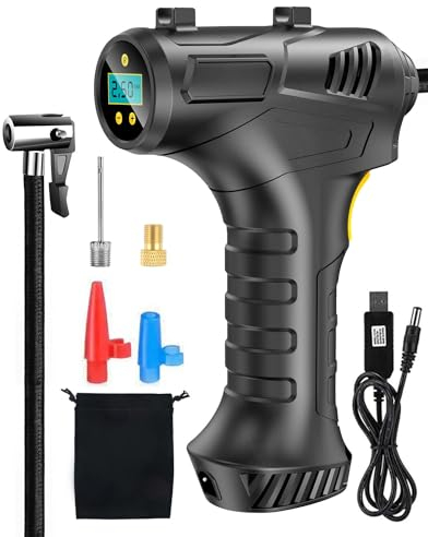 Rumicet 6000mAh Gonfleur Pneus Voiture avec Lumière LED et écran LCD Numérique, 150PSI Compresseur Voiture, Compresseur à Air Portatif 12V, Compresseur d'air Sans Fil pour Voiture, Moto, Vélo, Balle