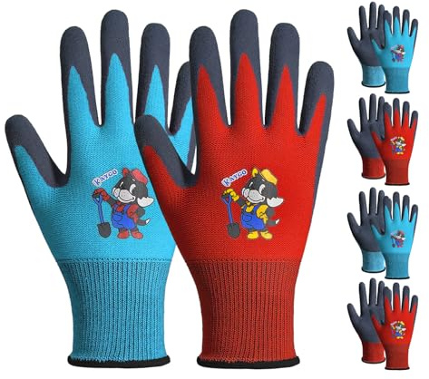 KAYGO 4 pares de guantes de jardinería para niños de 3-5 años, recubrimientos de látex antideslizantes, guantes de protección laboral, adecuados para el trabajo en el patio del jardín, bricolaje (4XS)