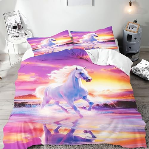 SMchwbc Pferde Bettwäsche 135x200 Pferd Mädchen Kinder Pferdebettwäsche Pferde Bettbezug Set Weiche Mikrofaser Pferde Bettwäsche Set Mit Reißverschluss Und 2 Kissenbezügen (140 x 210 cm,5)