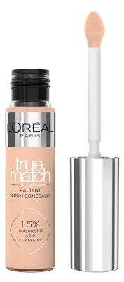 L'Oréal Paris Concealer für ein natürliches Strahlen, Feuchtigkeitsspendend und aufpolsternd, Gesichts Make-Up mit Hyaluronsäure und Koffein, True Match Radiant Serum Concealer 7N, 11 ml