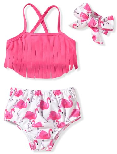 3T - 4T Little Toddler Girls Swimsuit Flamingo Tassels Bikini Two Pieces Bathing Suit Swimwear Swimming Beach Wear Set