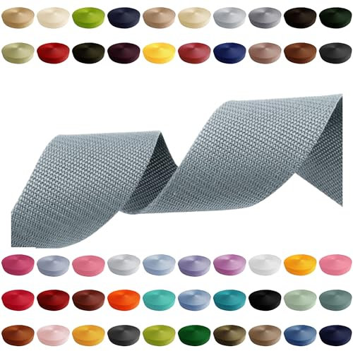 Gurtband 2m 5m 10m 50m, 50 Farben, Breite 10mm 15mm 20mm 25mm 30mm 40mm 50 mm Taschengurt Polypropylen Ideal für DIY-Projekte, Handarbeiten (330) Grau, 30mm x 2m