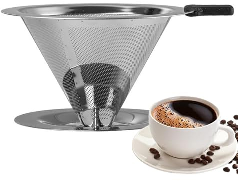 Pour Over Coffee | Cafetera de acero inoxidable, fácil de limpiar, sin papel, filtro reutilizable, gotero de cono