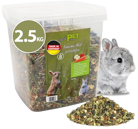 Eggersmann Uncle Pet Premium coniglio, cereali senza cereali, 2,5 kg, cibo per conigli con verdure, erbe e erba medica, supporta la digestione e l'abrasione dei denti