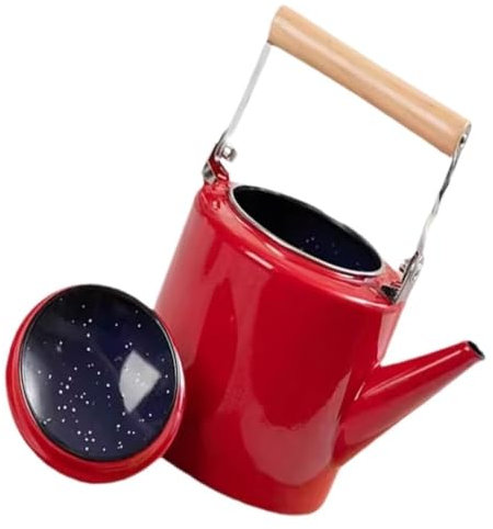DOLPTBEZM Tetera Tetera esmaltada Tetera de Granja Tetera Retro Tetera con Mango de Madera Blanca Cafetera Tetera para Leche Tetera