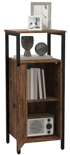 HOMCOM Beistelltisch Schmaler Kaffeetisch mit Schrank und Zwei offenen Ablagefächern, Sofatisch Couchtisch Nachttisch für Wohnzimmer Schlafzimmer 34 x 30 x 80 cm Rustikales Braun