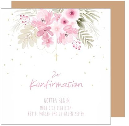 Edition Seidel Premium quadratische Glückwunschkarte zur Konfirmation mit Umschlag. Konfirmationskarte mit Spruch Karte Grußkarte Mädchen Jugendliche Blumen Kreuz (KFQ100 SW025)