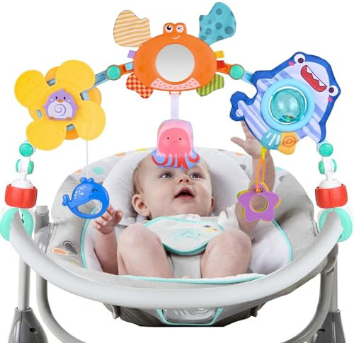 Gaethra Arche de Poussette, Jouets musicaux Mobiles Honeybee Crib, Jouet à emporter avec Support d'activité sensorielle Pliable réglable pour transats, siège Auto et Landau (B)