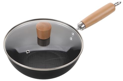 Warmhm Traditional Round Bottom Wok Pan Made of Wrought Iron with Lid Suitable for BBQ and Vegetable Stir Fry