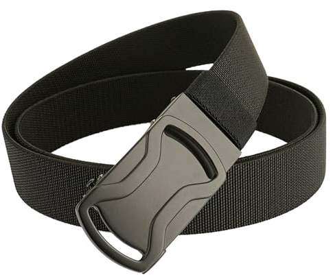 S-MAN Elastiska golfbälten för män 3,4 cm brett automatiskt spänne justerbar stretch sadelgjord jeansbälte, Svart, M-Fit for Waist 25-44(Length:120CM)