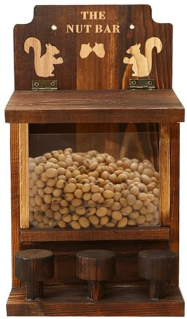 Squirrel Feeder for Outside - Weatherproof Wooden Chipmunk House with 3 Small Stools, Cute Pattern Chipmunk Box for Small Pets, Outdoor Squirrel House for Chipmunks & Animal Feeding
