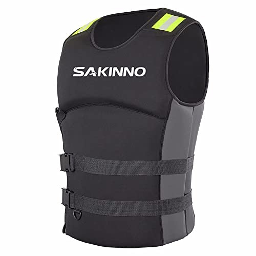 SMTSEC Giubbotto Salvataggio Kayak Neoprene per Adulti, Aiuto al Galleggiamento Gilet da Nuoto Galleggiabilità Giubbotti di Salvataggio per Pesca Nuoto Surf Immersioni Sport Acquatici,Black-L