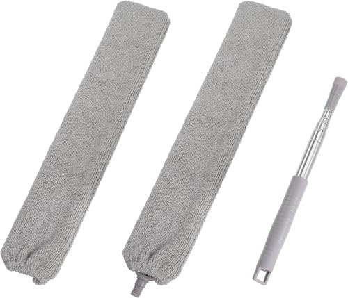 Cepillo Limpieza de Polvo Lavable Plumero Microfibra con Varilla Telescópica de Acero Inoxidable para el Hogar, Muebles, Piso, Debajo de la Sofá y el Cama