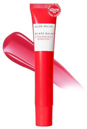 Glow Recipe Glass Balm Lip Treatment - 12Hr Hydrating Lip Balm & Moisturizer with Hyaluronic Acid to Smooth, Plump & Protect from Dryness - Sheer Pinky Red Tint, Strawberry Bingsoo (15 ml)