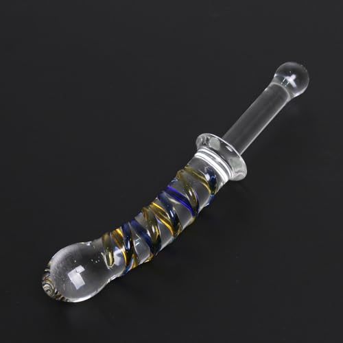 9 Inch Glass Double Ended Dildo Sword Handle Sex Toy - Comfortable and Easy to Clean - Suitable for Men and Women (Yellow-Blue)