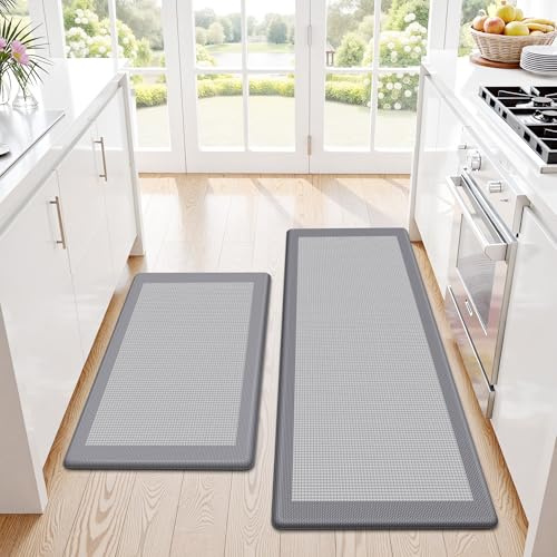 Kitchen Mats, Kitchen Rugs for Floor, Set of 2, 17.3x30+17.3x47, Grey
