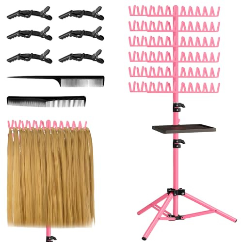 Support pour extensions capillaires à 144 broches avec plateau, pinces à cheveux et peignes - Support pour extensions capillaires - Réglable en hauteur et pliable