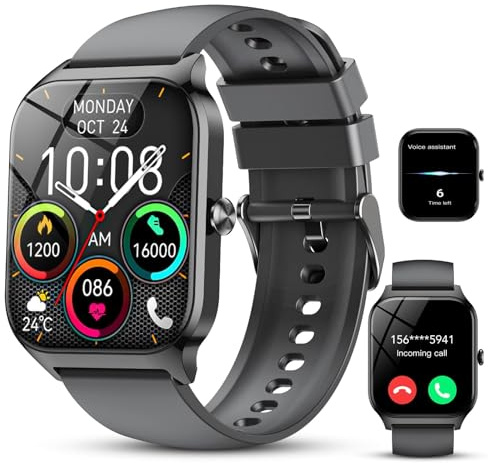 CASCHO Montre Connectée Femme Homme, 1.85 HD Smartwatch, 115+ Modes, Sport Tracker avec téléphonie Bluetooth,Montre Podomètre étanche IP68, Veille jusqu'à 30 Jours, iOS/Android - Noir Brillant