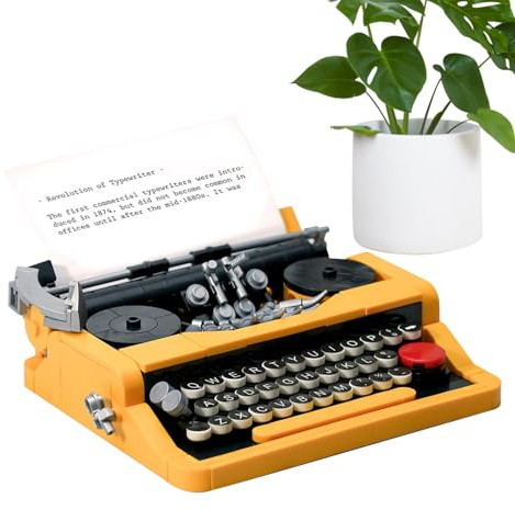 Byggklossar skrivmaskin - Vintage Classic, modellbyggsats, Collectible Retro, Office Decor Display Kit | Kreativ hobby tegelbyggnadsleksak för vuxna entusiaster presenthylla