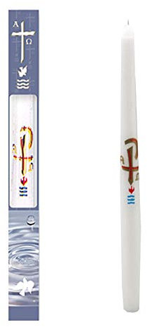 First Light Baptismal Candle White with Symbol Comes Boxed