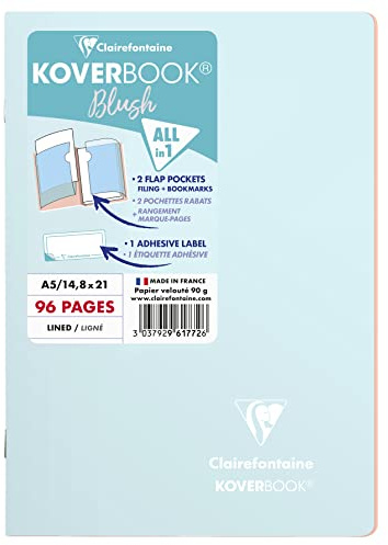 Clairefontaine 961772C - One Stapled Koverbook Blush Blue Frosted Notebook - Dimensions: A5 14,8x21 cm - 96 Lined Pages - White Paper 90 g - Polypro cover