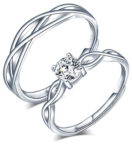 CPSLOVE Anillo de plata 925 para pareja, anillos de bodas de diamantes de flores, tamaño ajustable, Anillo de compromiso