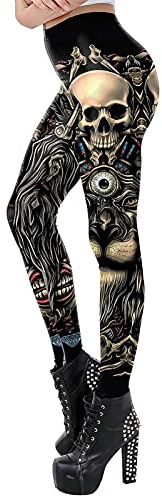 FEOYA Halloween Leggings for Women UK Ladies 3D Print Pumpkin Galaxy Mermaid Skull Spider Fish Scale Leggings Fancy Dress Stretch Tights Skinny Pencil Pants Trousers XL