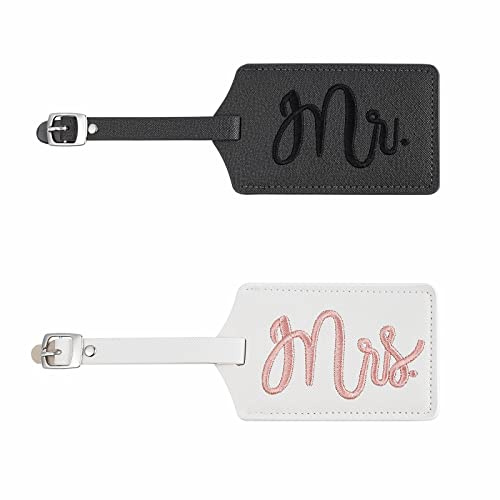 2 Piezas Etiquetas de Equipaje, Mr and Mrs Etiquetas de Identificación Equipaje Etiqueta Maleta Piel Etiqueta de Identificación de Viaje para Regalos de Boda Viajes Aéreos (11 x 6,7 cm)