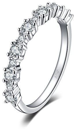 JewelryPalace Classic Cubic Zirconia Wedding Rings for Women, Half Eternity 925 Sterling Silver Promise Ring for Her, Round Cut Simulated Diamond Anniversary Band Ring Size 6.5