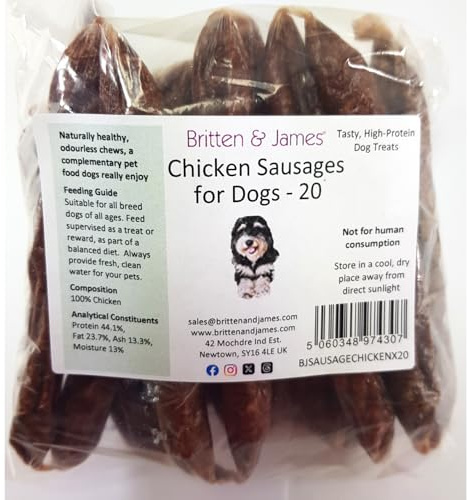20 Premium Air Dried Chicken Sausages for Dogs (11cm length)