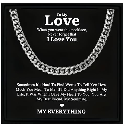 Gifted Happiness Cuban Link Chain Necklace for Him – Romantic Gift from Wife or Girlfriend – To My Love Message Card & Gift Box Included