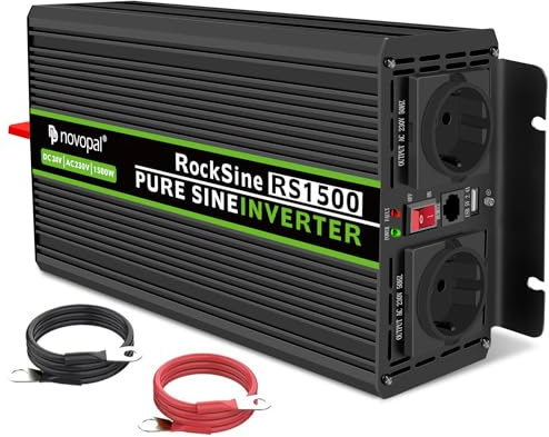 Novopal 1500W Inverter Onda Sinusoidale di Potenza-DC 24V in AC 220V Inverter di Tensione,2 EU Presa con Uscita USB,5 Metri di Telecomando,Adatto per Famiglia, Camion,Campeggio, Viaggi