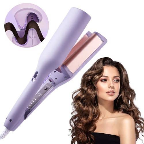 HOVCEH Big Wave Hair Curler, 32mm Waver, French Egg Roll Curling Iron, V Shaped 160°C and 220°C, Immediate Waves