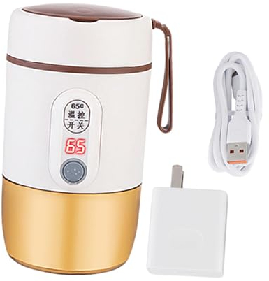 perfk Baby-Milchwärmer, USB, 500 ml, Mehrzweck-Reise-Wasserkocher, Temperaturregelung für Reisen, Einkaufen, Reisen, Camping im Freien, Beige