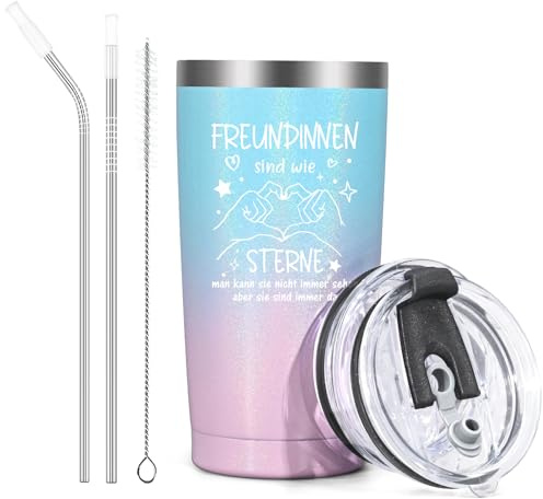 Livole Bästa vännen present jul, present till bästa vän, fru, flickvänner gåva – flickvänner är som stjärnor – 600 ml kaffemugg to go termo, 20 oz termosmugg i rosa, blå
