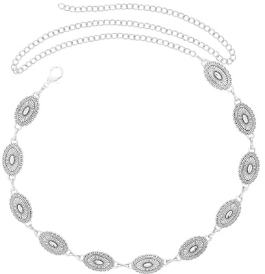 HLMYER Chain Belts for Women,Circle Silver Belt,Adjustable Metal Boho Belt Chain,Vintage Waist Chain Silver Festival for Jeans Dress Concert Outfit for Valentine's,Easter,Thanksgiving,Christmas